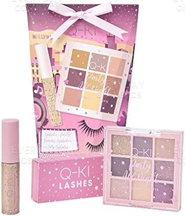 Q-KI Party All Night Gift Set Eco Packaging False Eyelashes + 1g Lash Glue + 9 x 1g Eyeshadow Palette + 6.5ml Shimmer Eyeshadow